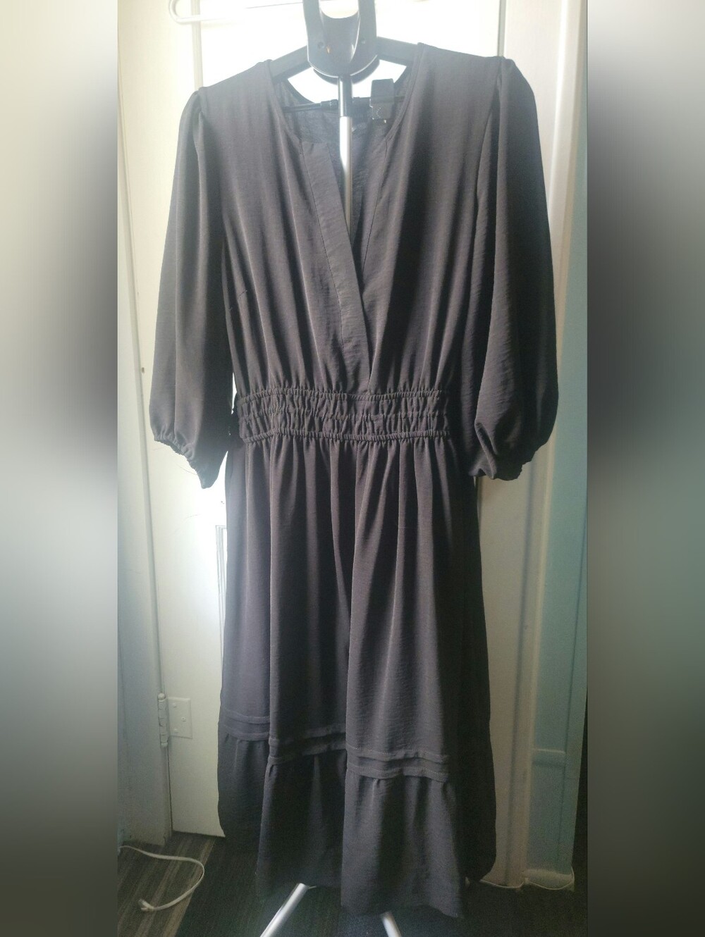 Torrid Midi 3/4 Sleeve Smocked Waist Dress Cottagecore 2 2X Black